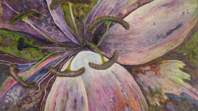 <strong>Lily </strong><br/>Acrylic paint on canvas 92cm x 92cm unframed £500