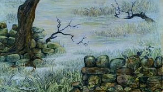 <strong>on the edge 2</strong><br/>acrylic paint on paper framed £1500