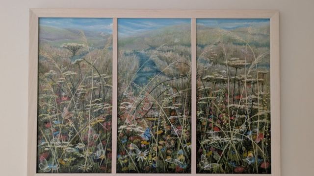 <strong>On the edge 1</strong><br/>Acrylic paint on canvas 109cm x 76cm framed £900