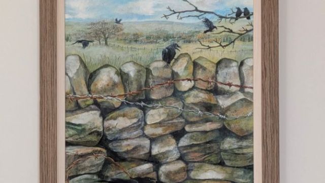 <strong>Boundaries 2</strong><br/>Acrylic paint and ink on paper 45cm x 58cm framed £600